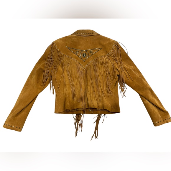 Vintage 90s Cripple Creek Suede Fringe Jacket Studded - Picture 7 of 7